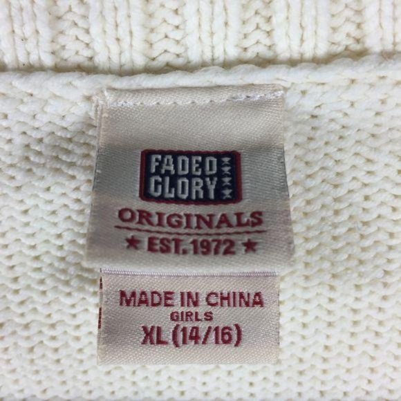 VTG FADED GLORY GIRLS VNECK CABLE KNIT CREME SWEATER XL 14/16 - Picture 6 of 8